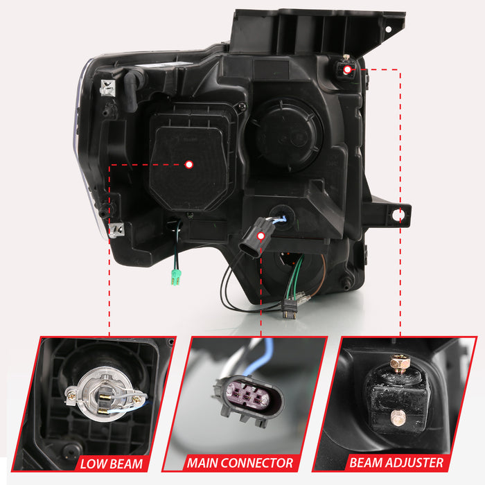 Anzo USA 111469 Projector Headlight Set w/Halo; w/Switchback; G4; Black w/Amber; Pair; - Truck Part Superstore