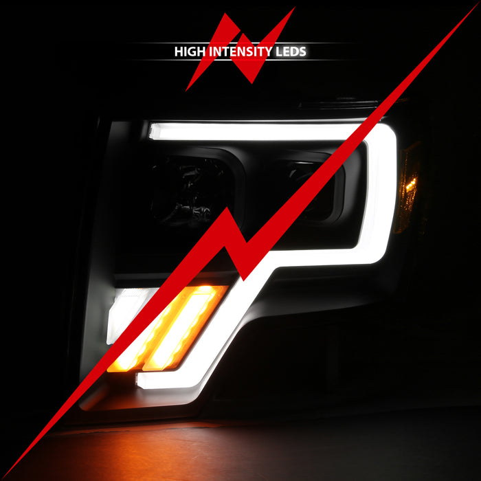 Anzo USA 111469 Projector Headlight Set w/Halo; w/Switchback; G4; Black w/Amber; Pair; - Truck Part Superstore