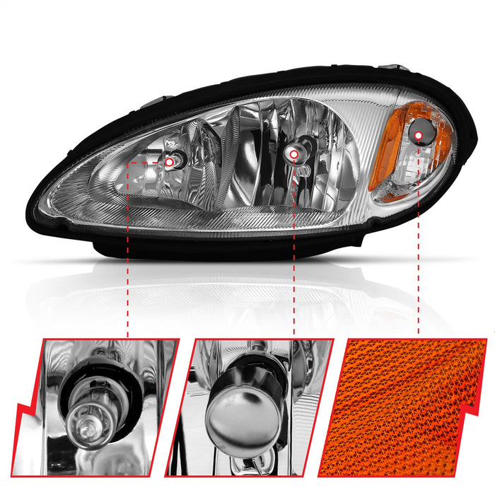 Anzo USA 111472 Crystal Headlight Set; Clear Lens; Chrome w/Amber Housing; Pair; - Truck Part Superstore
