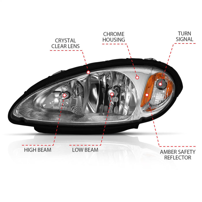 Anzo USA 111472 Crystal Headlight Set; Clear Lens; Chrome w/Amber Housing; Pair; - Truck Part Superstore