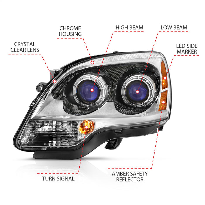 Anzo USA 111476 Crystal Headlight Set; Clear Lens; Chrome w/Amber Housing; Pair; - Truck Part Superstore