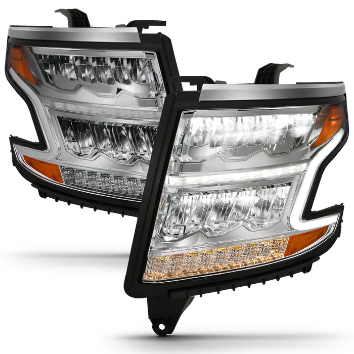 Anzo USA 111479 LED Crystal Headlight; w/Plank Style; Chrome Clear w/Sequential Amber; Pair; - Truck Part Superstore