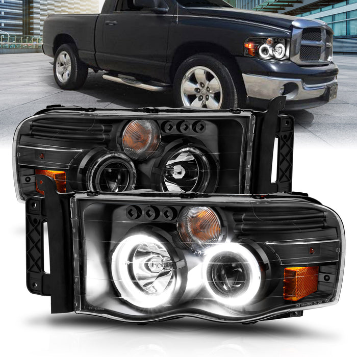 Anzo USA 111490 Projector Headlight Set w/Halo; Clear/Amber Lens; Black; Pair; - Truck Part Superstore