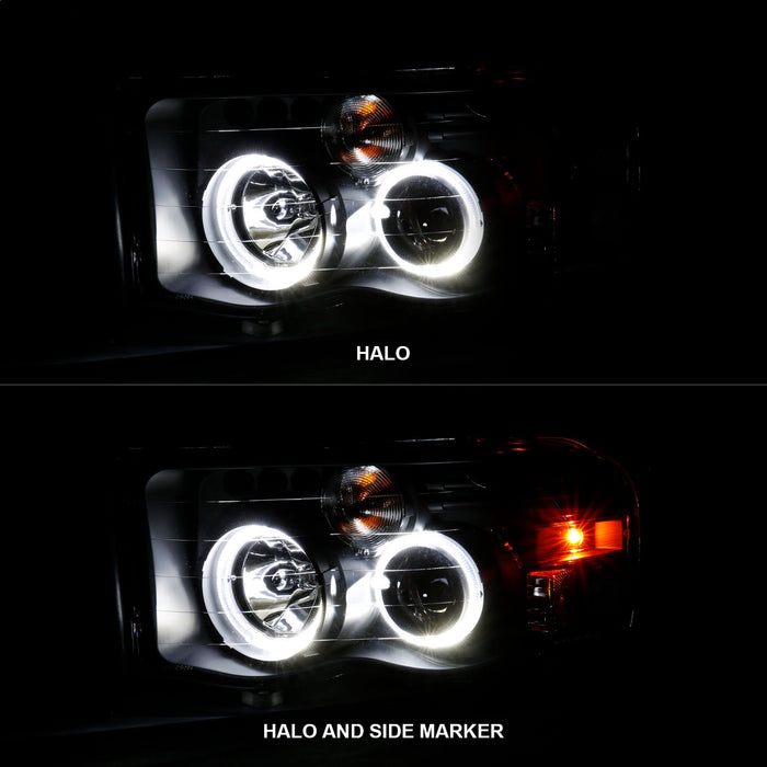 Anzo USA 111490 Projector Headlight Set w/Halo; Clear/Amber Lens; Black; Pair; - Truck Part Superstore