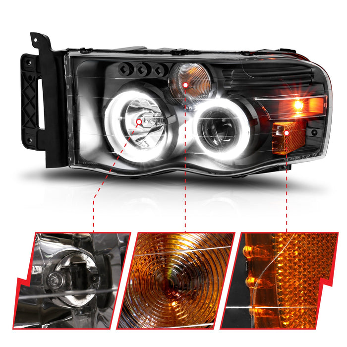 Anzo USA 111490 Projector Headlight Set w/Halo; Clear/Amber Lens; Black; Pair; - Truck Part Superstore
