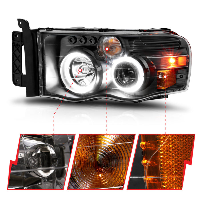 Anzo USA 111490 Projector Headlight Set w/Halo; Clear/Amber Lens; Black; Pair; - Truck Part Superstore
