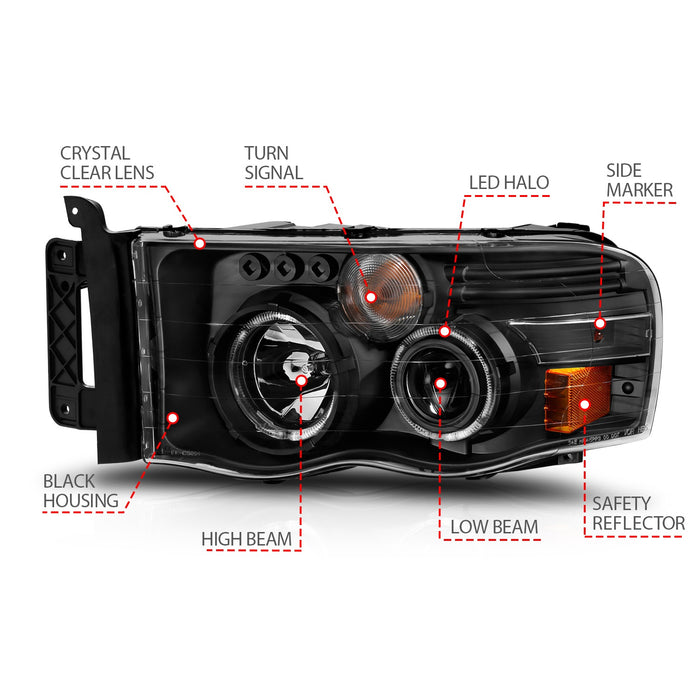 Anzo USA 111490 Projector Headlight Set w/Halo; Clear/Amber Lens; Black; Pair; - Truck Part Superstore