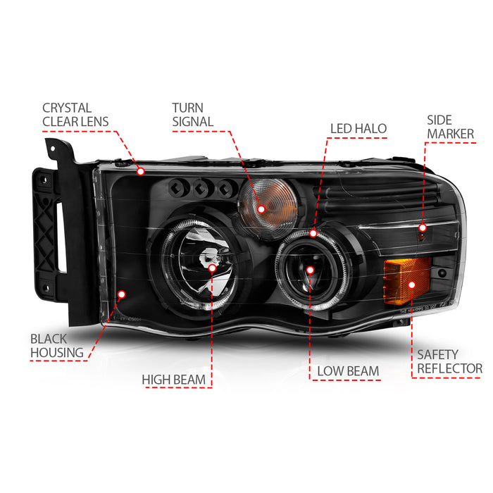 Anzo USA 111490 Projector Headlight Set w/Halo; Clear/Amber Lens; Black; Pair; - Truck Part Superstore