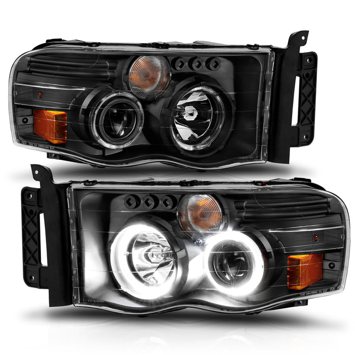 Anzo USA 111490 Projector Headlight Set w/Halo; Clear/Amber Lens; Black; Pair; - Truck Part Superstore