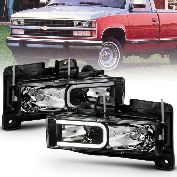 Anzo USA 111498 Crystal Headlight Set; Clear Lens; Chrome Housing; Pair; w/Light Bar; - Truck Part Superstore