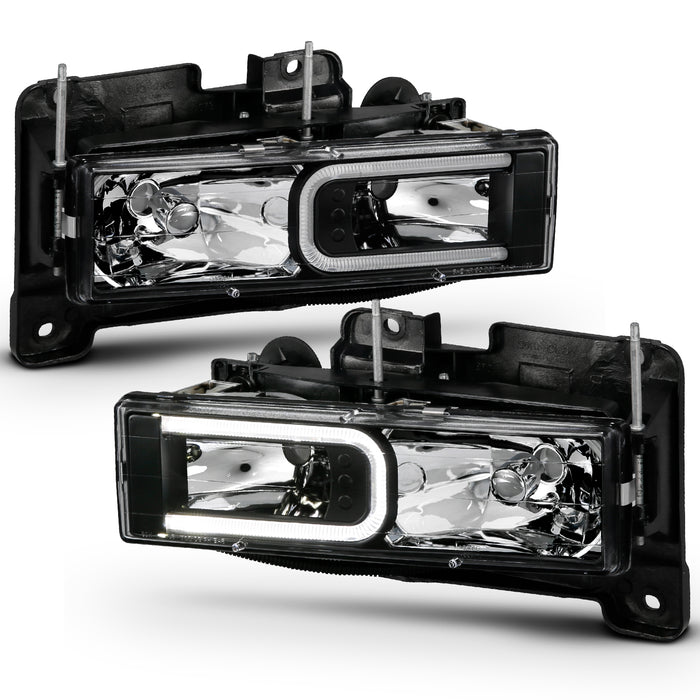 Anzo USA 111498 Crystal Headlight Set; Clear Lens; Chrome Housing; Pair; w/Light Bar; - Truck Part Superstore