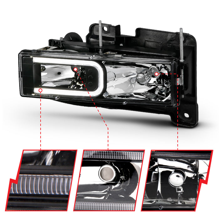 Anzo USA 111498 Crystal Headlight Set; Clear Lens; Chrome Housing; Pair; w/Light Bar; - Truck Part Superstore