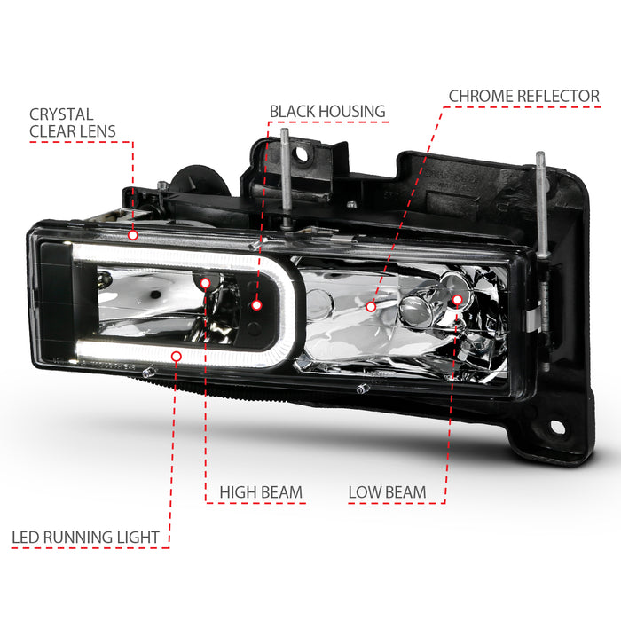 Anzo USA 111498 Crystal Headlight Set; Clear Lens; Chrome Housing; Pair; w/Light Bar; - Truck Part Superstore