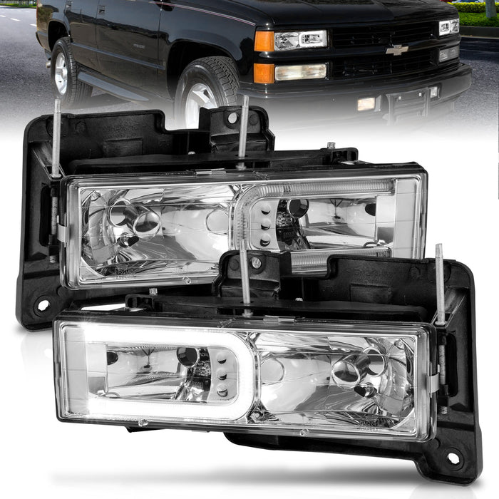 Anzo USA 111499 Crystal Headlight Set; Clear Lens; Black Housing; Pair; w/Light Bar; - Truck Part Superstore