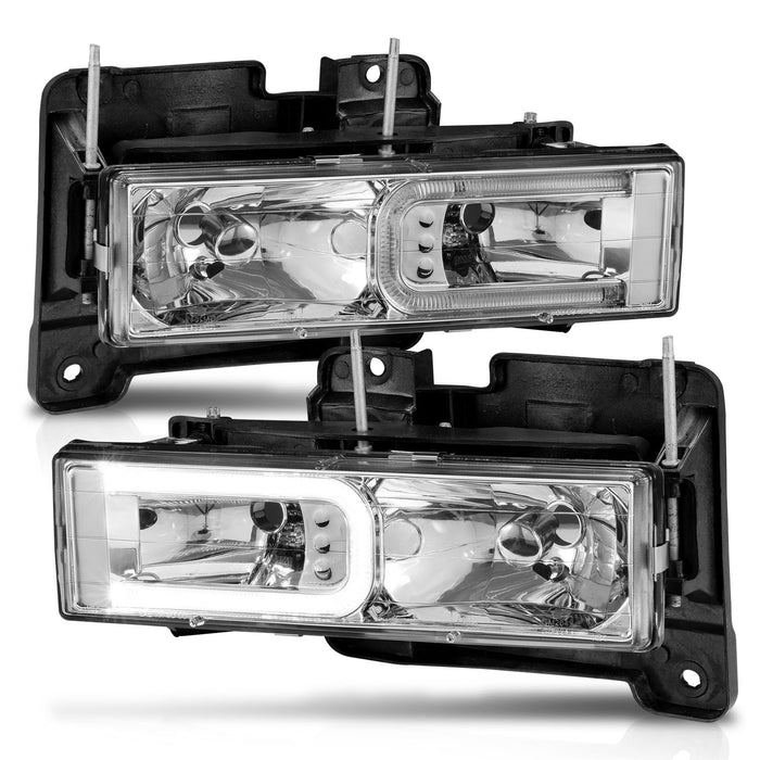Anzo USA 111499 Crystal Headlight Set; Clear Lens; Black Housing; Pair; w/Light Bar; - Truck Part Superstore