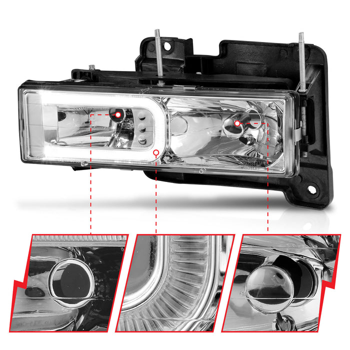 Anzo USA 111499 Crystal Headlight Set; Clear Lens; Black Housing; Pair; w/Light Bar; - Truck Part Superstore