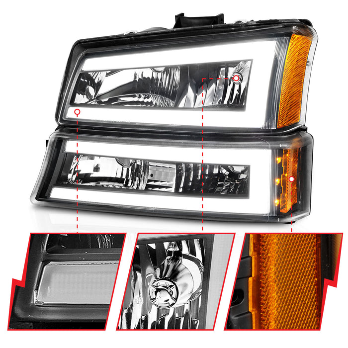 Anzo USA 111501 Crystal Headlight Set; Black Housing; Pair; w/Light Bar; - Truck Part Superstore