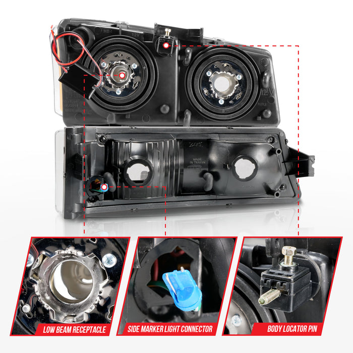 Anzo USA 111501 Crystal Headlight Set; Black Housing; Pair; w/Light Bar; - Truck Part Superstore