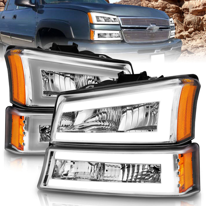 Anzo USA 111502 Crystal Headlight Set; Chorme Housing; Pair; w/Light Bar; - Truck Part Superstore