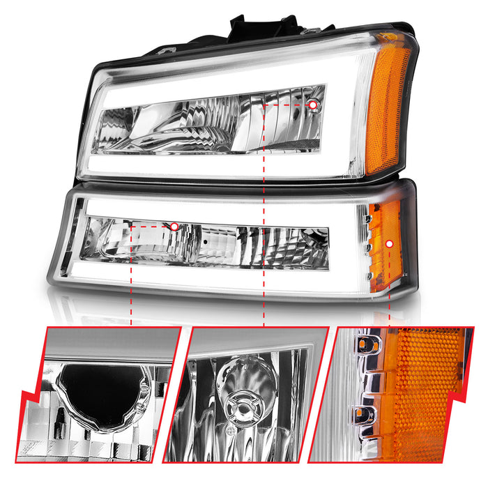 Anzo USA 111502 Crystal Headlight Set; Chorme Housing; Pair; w/Light Bar; - Truck Part Superstore