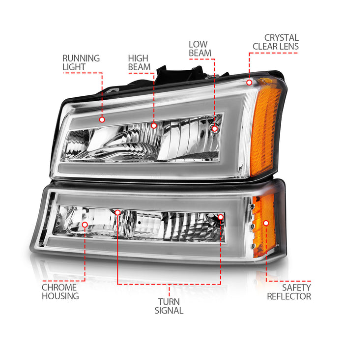 Anzo USA 111502 Crystal Headlight Set; Chorme Housing; Pair; w/Light Bar; - Truck Part Superstore