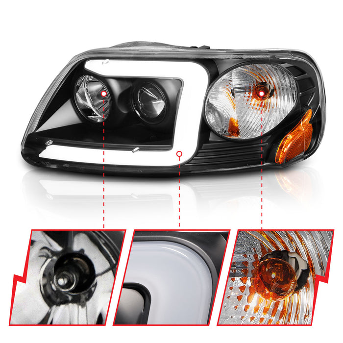 Anzo USA 111503 Projector Headlight Set; Clear Lens; Black Housing; w/Light Bar; Pair; - Truck Part Superstore