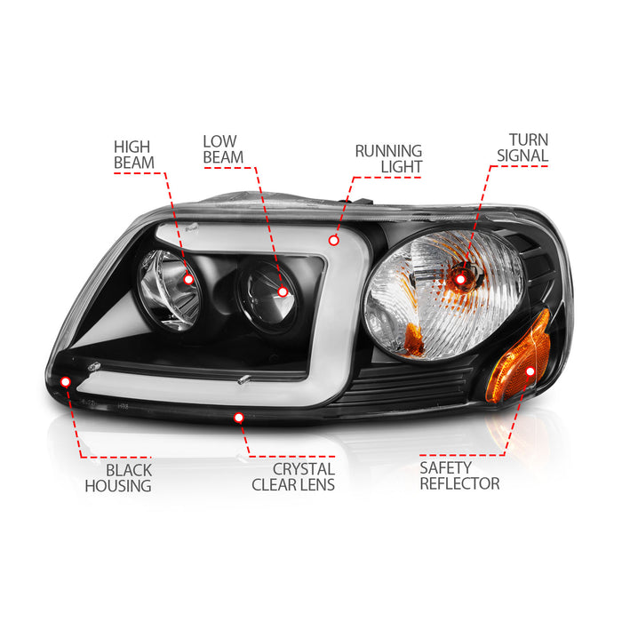 Anzo USA 111503 Projector Headlight Set; Clear Lens; Black Housing; w/Light Bar; Pair; - Truck Part Superstore