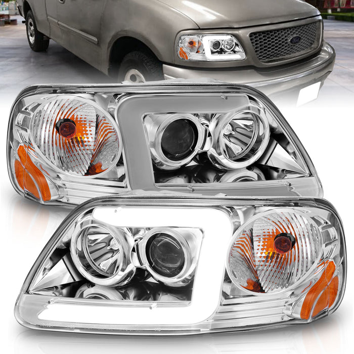 Anzo USA 111504 Projector Headlight Set; Clear Lens; Chorme Housing; w/Light Bar; Pair; - Truck Part Superstore