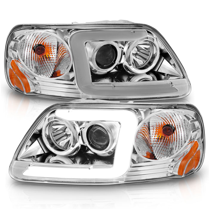 Anzo USA 111504 Projector Headlight Set; Clear Lens; Chorme Housing; w/Light Bar; Pair; - Truck Part Superstore