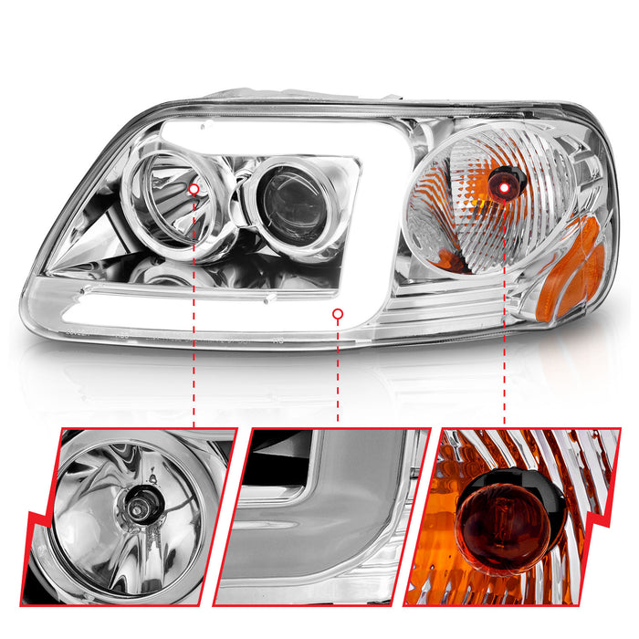 Anzo USA 111504 Projector Headlight Set; Clear Lens; Chorme Housing; w/Light Bar; Pair; - Truck Part Superstore
