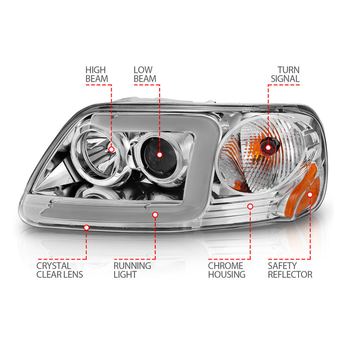Anzo USA 111504 Projector Headlight Set; Clear Lens; Chorme Housing; w/Light Bar; Pair; - Truck Part Superstore