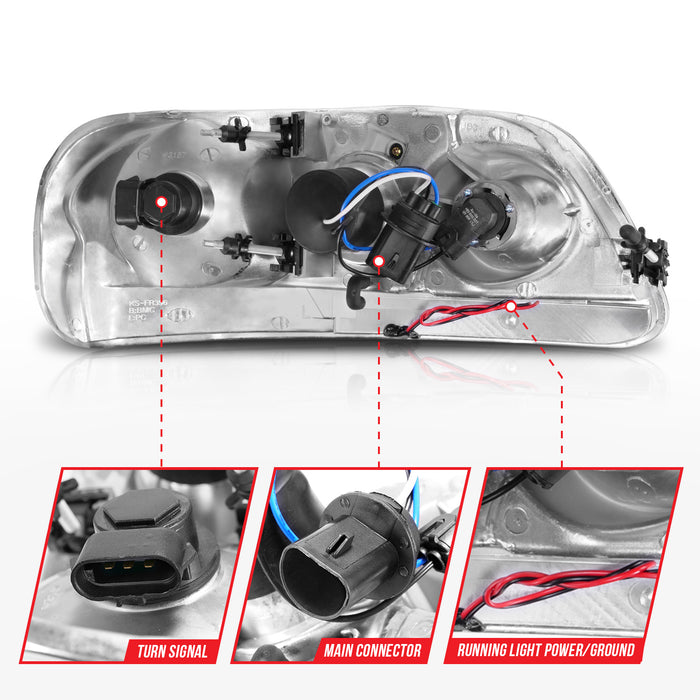 Anzo USA 111504 Projector Headlight Set; Clear Lens; Chorme Housing; w/Light Bar; Pair; - Truck Part Superstore