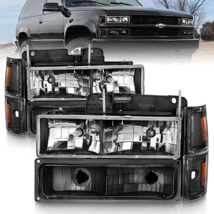 Anzo USA 111505 Crystal Headlight Set; Black Housing; w/Signal & Side Markers; 8 PCS; Set; - Truck Part Superstore