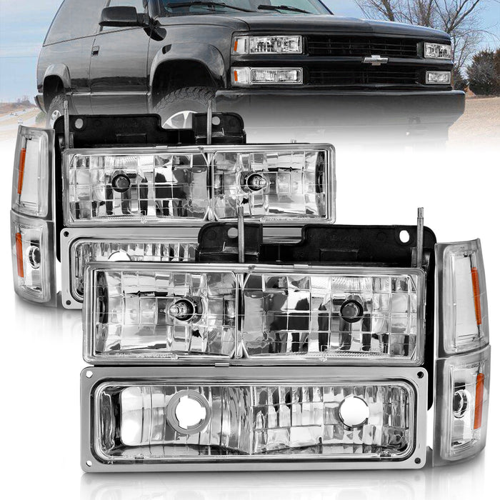 Anzo USA 111506 Crystal Headlight Set; Chrome Housing; w/Signal & Side Markers; 8 PCS; Pair; - Truck Part Superstore