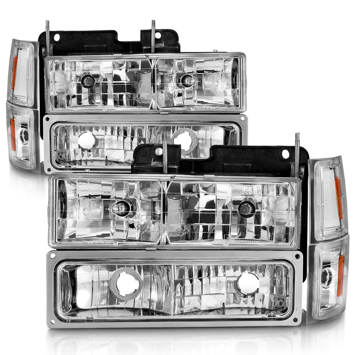 Anzo USA 111506 Crystal Headlight Set; Chrome Housing; w/Signal & Side Markers; 8 PCS; Pair; - Truck Part Superstore