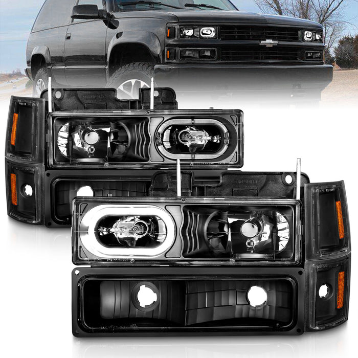 Anzo USA 111507 Crystal Headlight Set; Black Housing; w/Signal & Side Markers; 8 PCS; Pair; - Truck Part Superstore