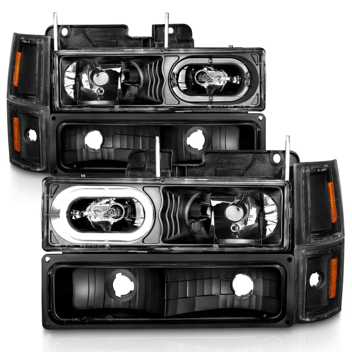 Anzo USA 111507 Crystal Headlight Set; Black Housing; w/Signal & Side Markers; 8 PCS; Pair; - Truck Part Superstore