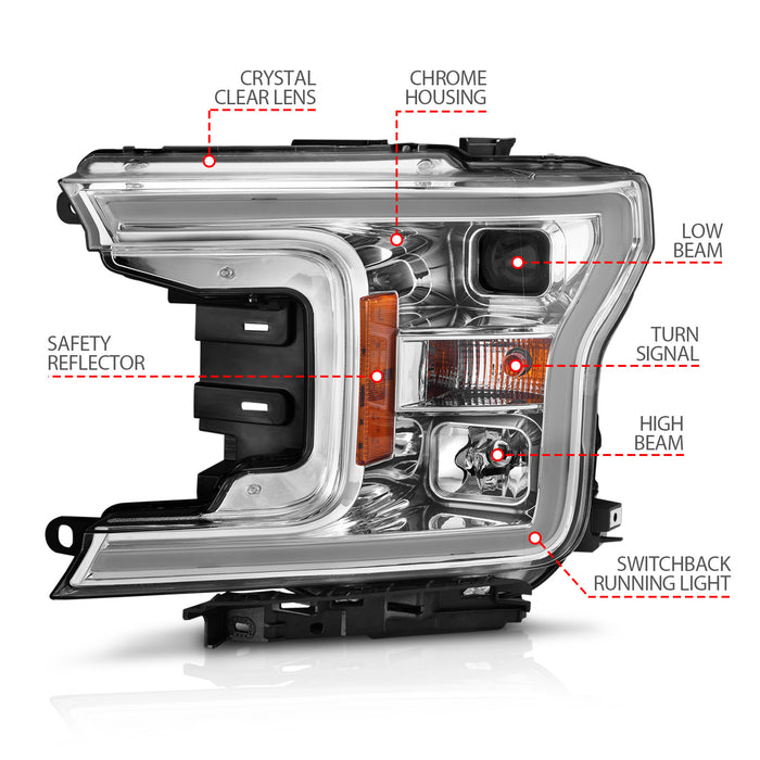 Anzo USA 111510 Projector Headlight Set; w/Plank Style Switchback; Chorme Housing; Pair; - Truck Part Superstore
