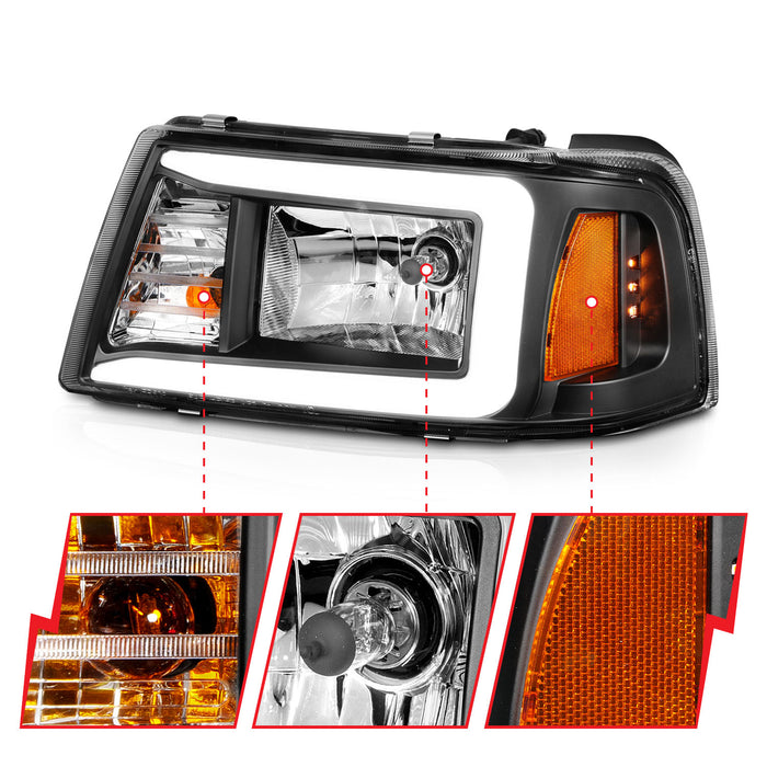 Anzo USA 111511 Crystal Headlight Set; Black Housing; Pair; w/Light Bar; - Truck Part Superstore