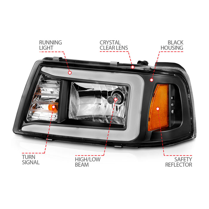 Anzo USA 111511 Crystal Headlight Set; Black Housing; Pair; w/Light Bar; - Truck Part Superstore