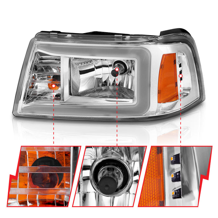 Anzo USA 111512 Crystal Headlight Set; Chorme Housing; Pair; w/Light Bar; - Truck Part Superstore