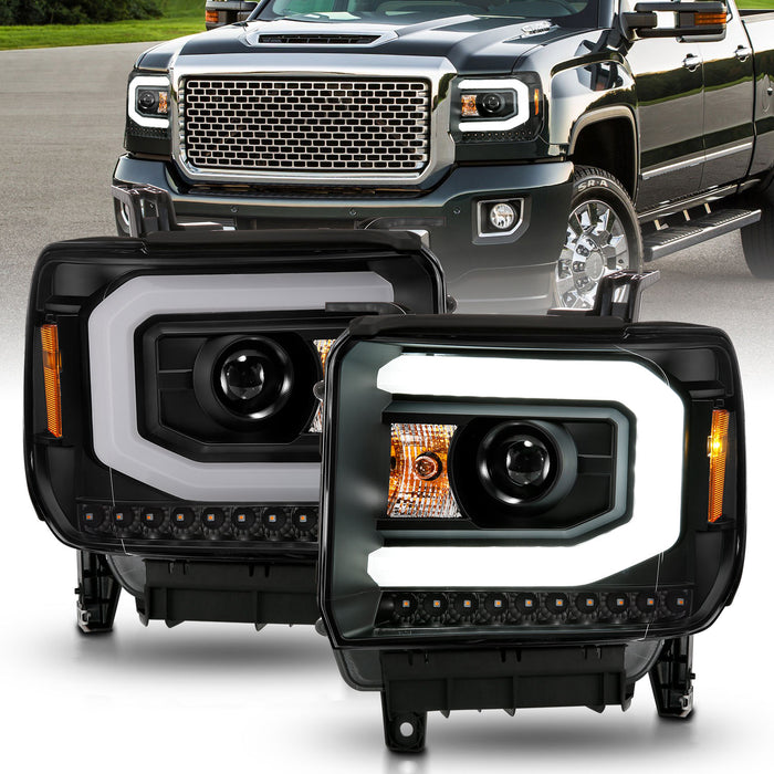 Anzo USA 111513 Projector Headlight Set w/Halo; Clear Lens; Black Housing; w/Light Bar; Pair; - Truck Part Superstore