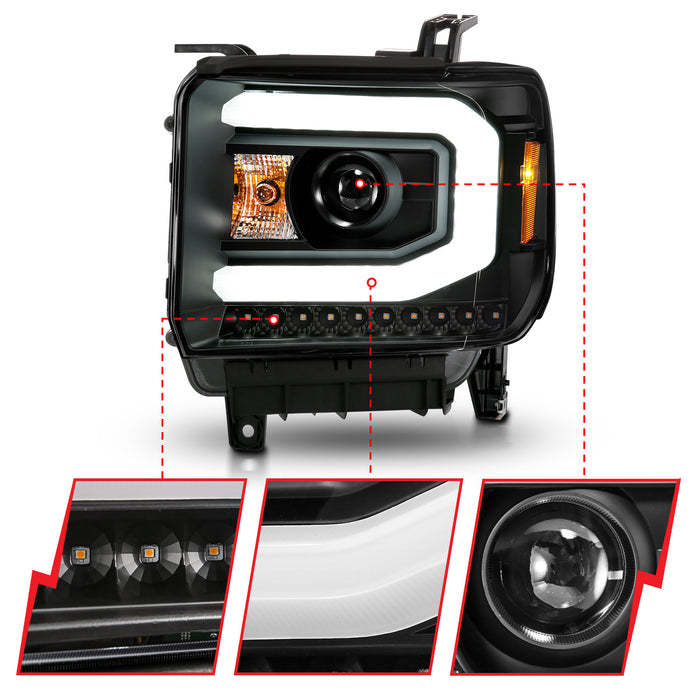Anzo USA 111513 Projector Headlight Set w/Halo; Clear Lens; Black Housing; w/Light Bar; Pair; - Truck Part Superstore