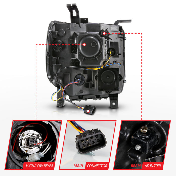 Anzo USA 111513 Projector Headlight Set w/Halo; Clear Lens; Black Housing; w/Light Bar; Pair; - Truck Part Superstore
