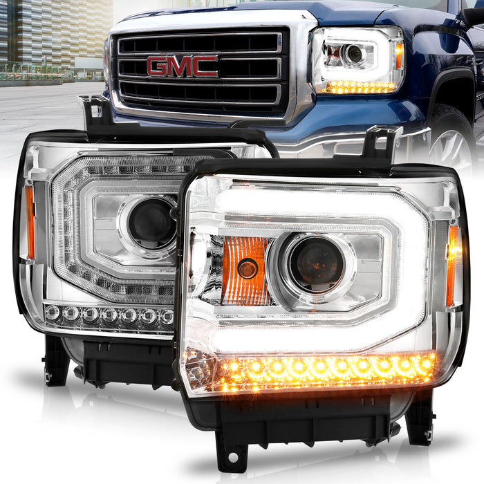 Anzo USA 111514 Projector Headlight Set w/Halo; Clear Lens; Chorme Housing; w/Light Bar; Pair; - Truck Part Superstore
