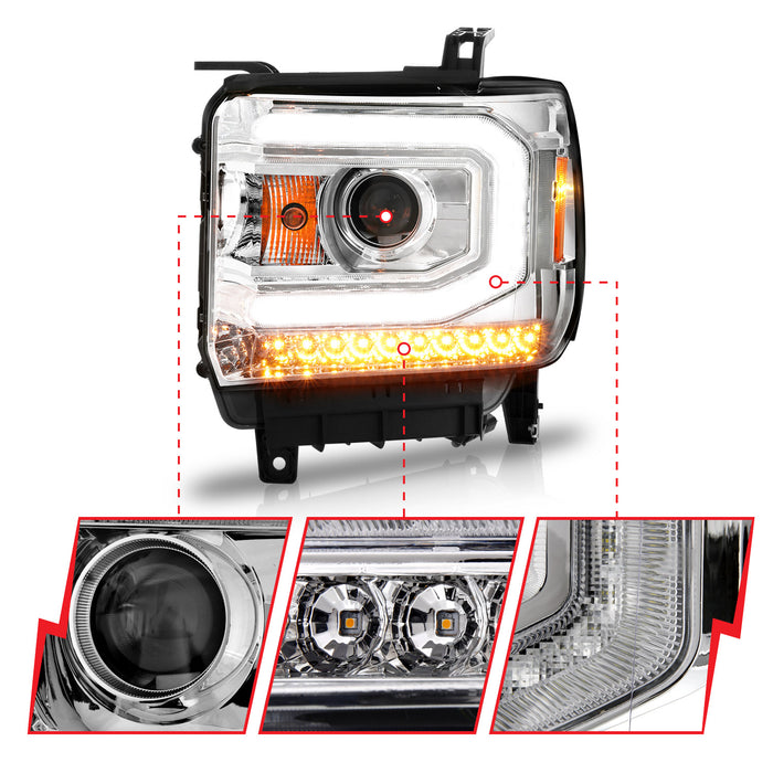 Anzo USA 111514 Projector Headlight Set w/Halo; Clear Lens; Chorme Housing; w/Light Bar; Pair; - Truck Part Superstore