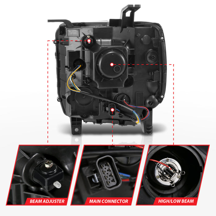 Anzo USA 111514 Projector Headlight Set w/Halo; Clear Lens; Chorme Housing; w/Light Bar; Pair; - Truck Part Superstore