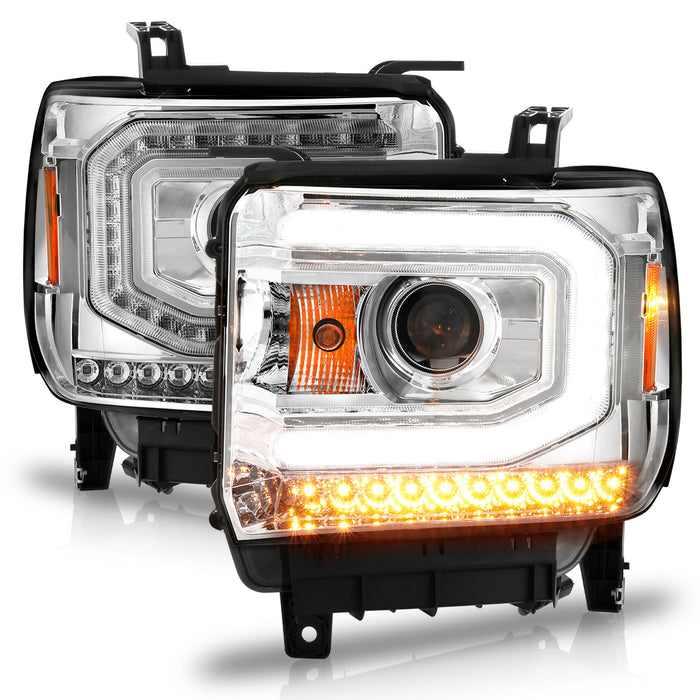 Anzo USA 111514 Projector Headlight Set w/Halo; Clear Lens; Chorme Housing; w/Light Bar; Pair; - Truck Part Superstore