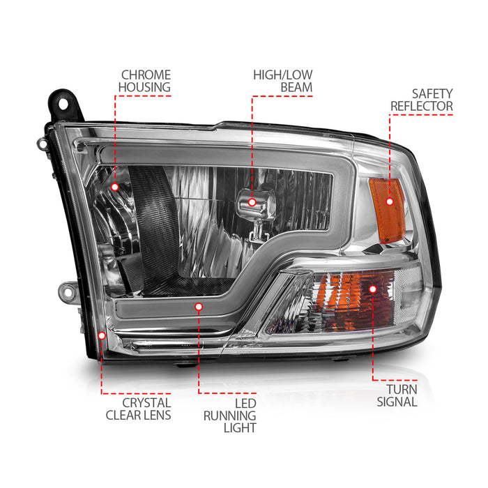 Anzo USA 111516 Crystal Headlight Set; Chorme Housing; Pair; w/Light Bar; - Truck Part Superstore