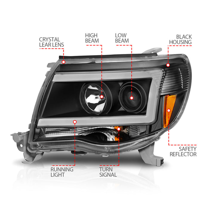 Anzo USA 111517 Projector Headlight Set; Clear Lens; Black Housing; w/Light Bar; Pair; - Truck Part Superstore